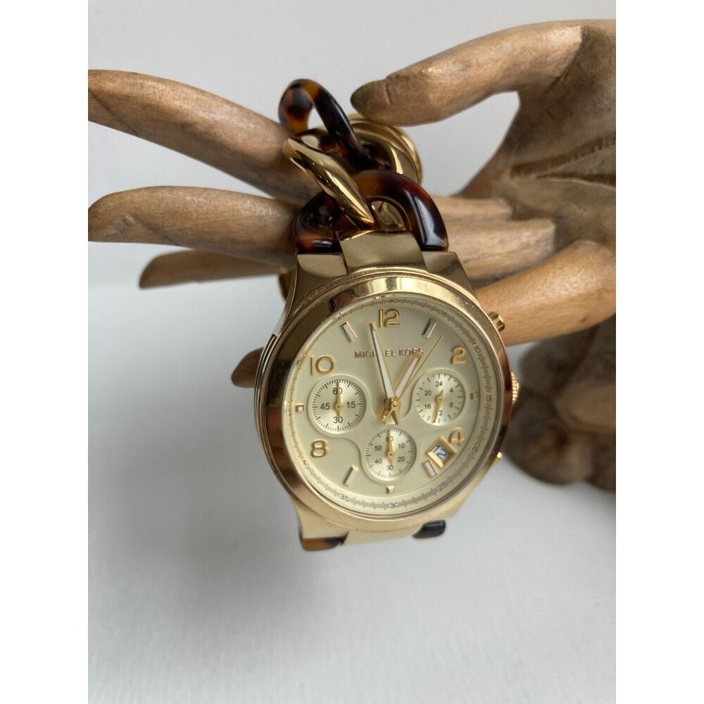 MICHAEL KORS LADIES MK4222 RUNWAY YELLOW GOLD STEEL CHAIN BRACELET WATCH-WORKS!